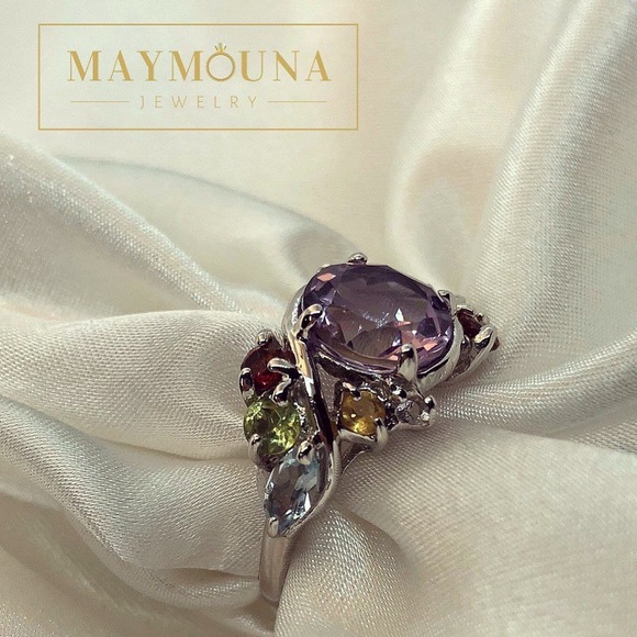 ❌SOLD❌ MULTI GEMSTONES 925 STERLING SILVER RING - Picture 3 of 8